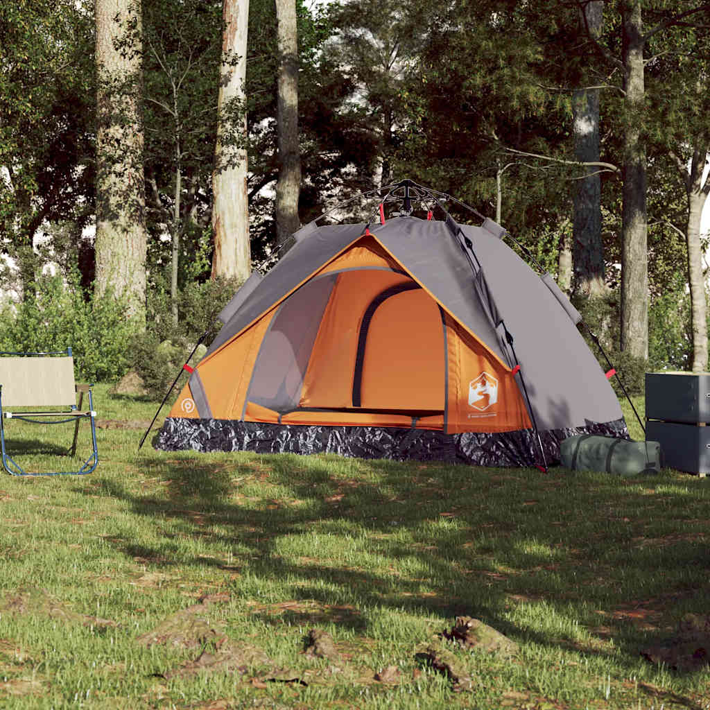2-personers campingtelt kuppel quick-release grå og orange - Image 3