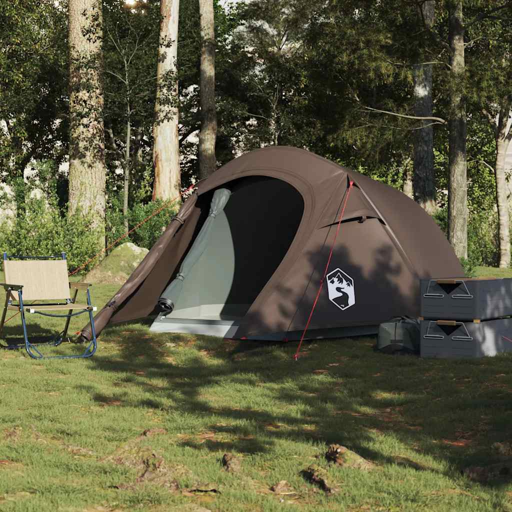 3-personers campingtelt vandtæt brun - Image 3