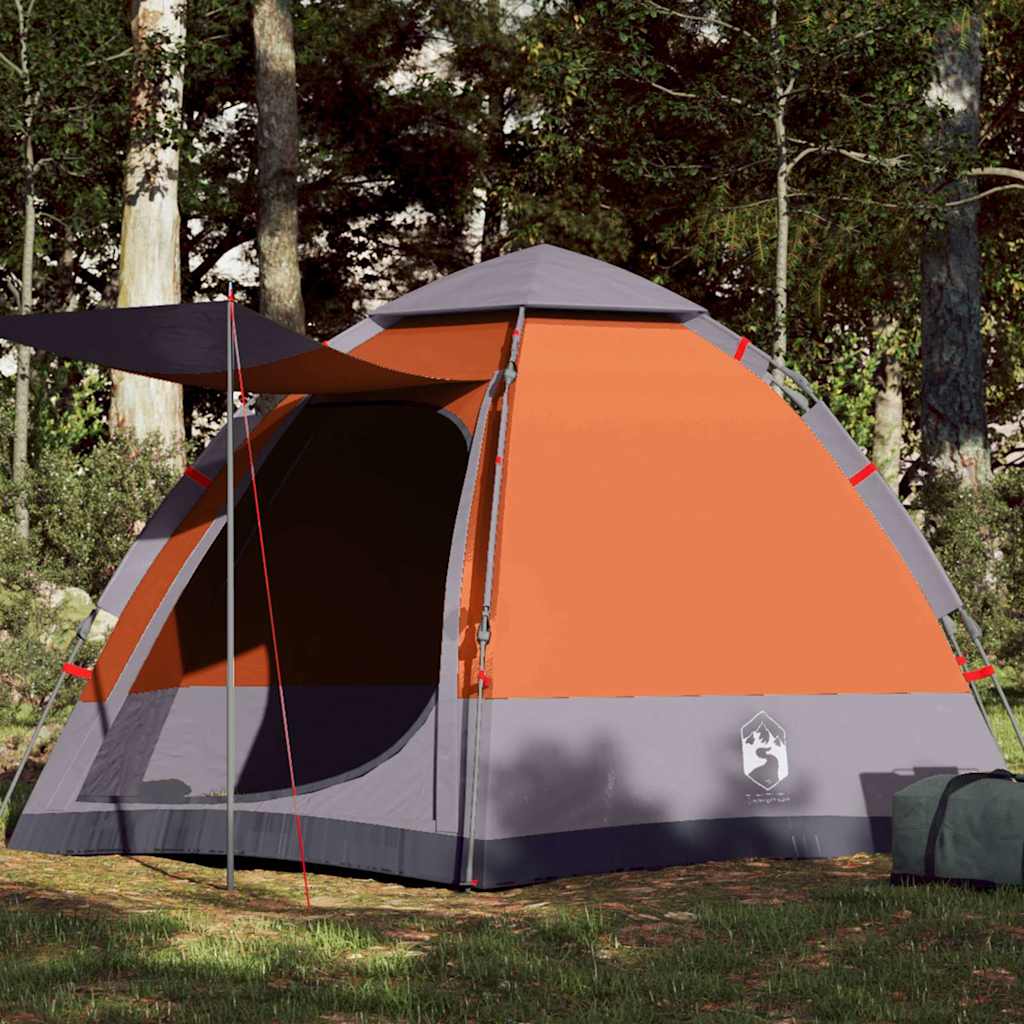 4-personers campingtelt quick-release grå og orange