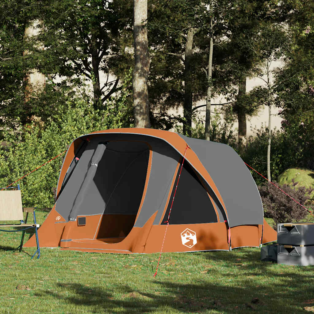 4-personers campingtelt vandtæt grå og orange