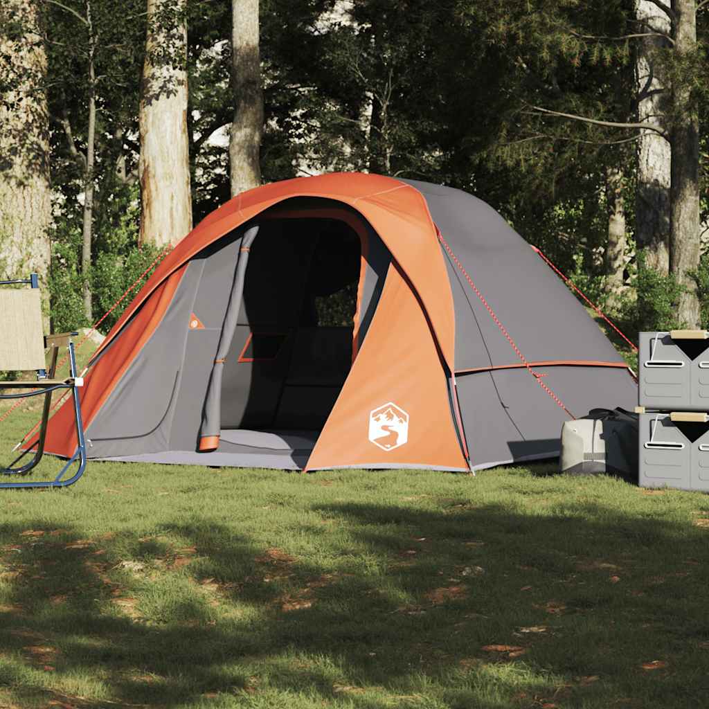 4-personers campingtelt vandtæt grå og orange - Image 4
