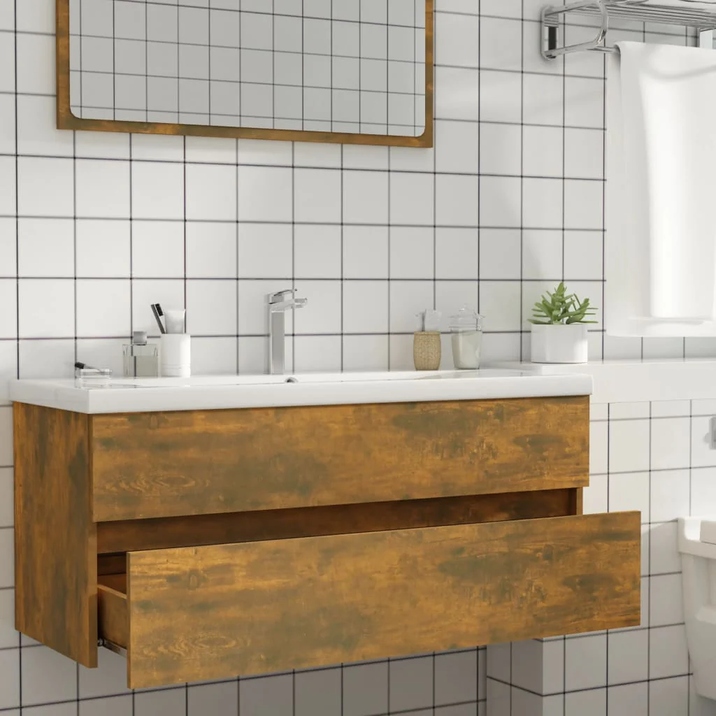 badeværelsesskab 100x38,5x45 cm konstrueret træ røget egetræ - Image 6
