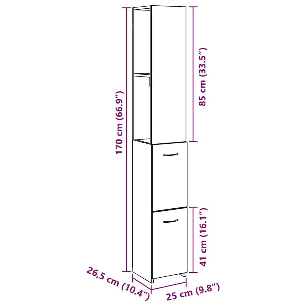 badeværelsesskab 25x25x170 cm konstrueret træ gammelt trælook - Image 9