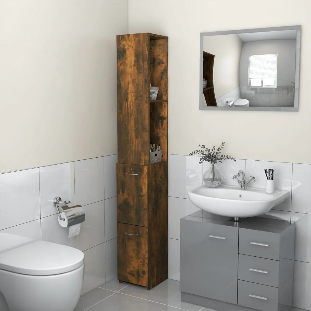 badeværelsesskab 25x26,5x170 cm konstrueret træ røget egetræ