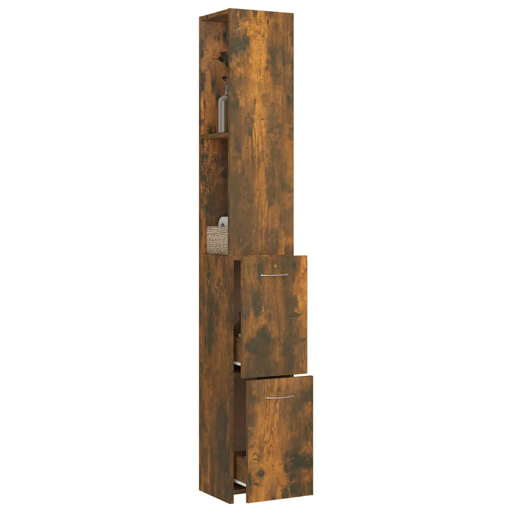badeværelsesskab 25x26,5x170 cm konstrueret træ røget egetræ - Image 4