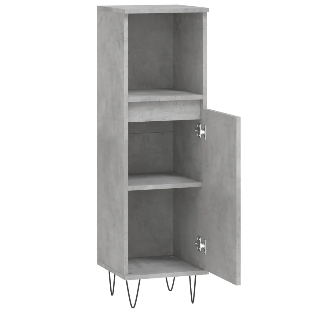 badeværelsesskab 30x30x100 cm konstrueret træ betongrå - Image 6