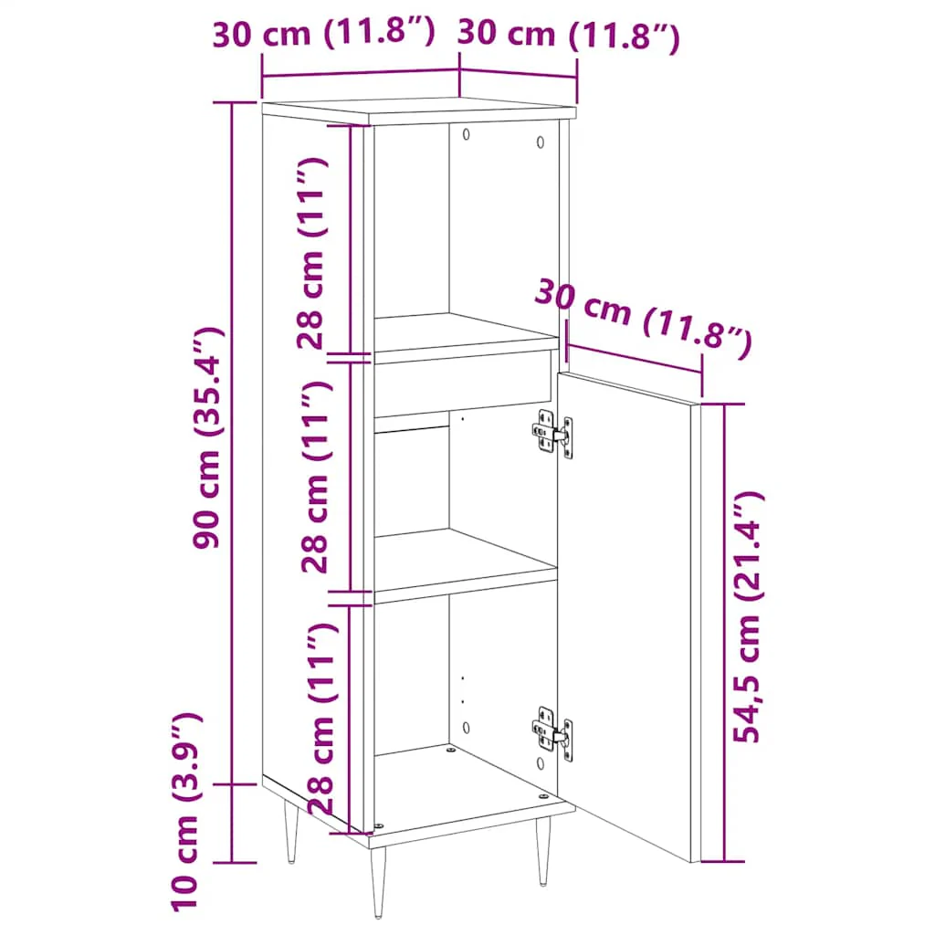 badeværelsesskab 30x30x100 cm konstrueret træ gammelt trælook - Image 10