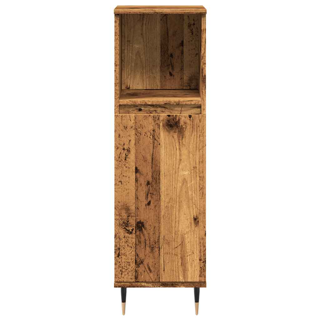 badeværelsesskab 30x30x100 cm konstrueret træ gammelt trælook - Image 4