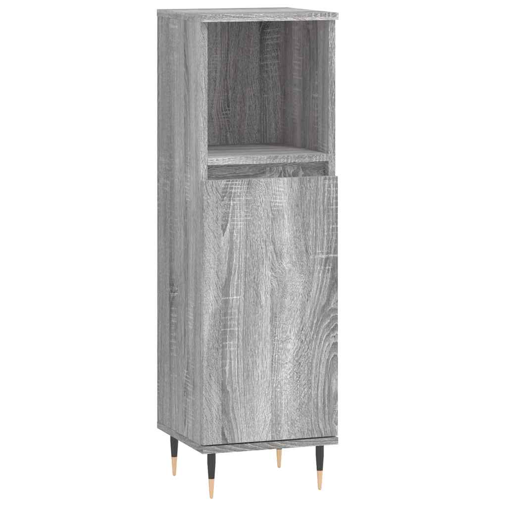 badeværelsesskab 30x30x100 cm konstrueret træ grå sonoma-eg - Image 2