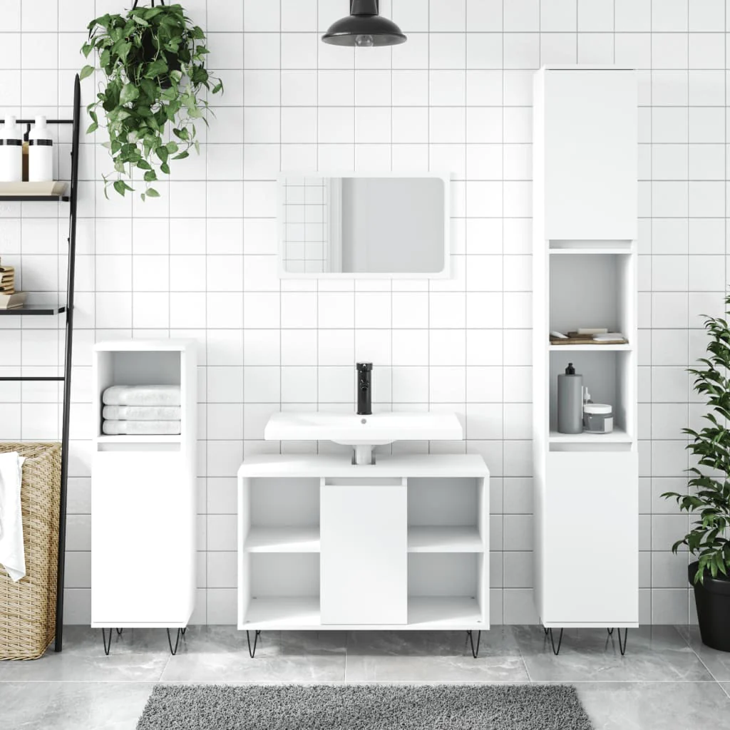 badeværelsesskab 30x30x100 cm konstrueret træ hvid