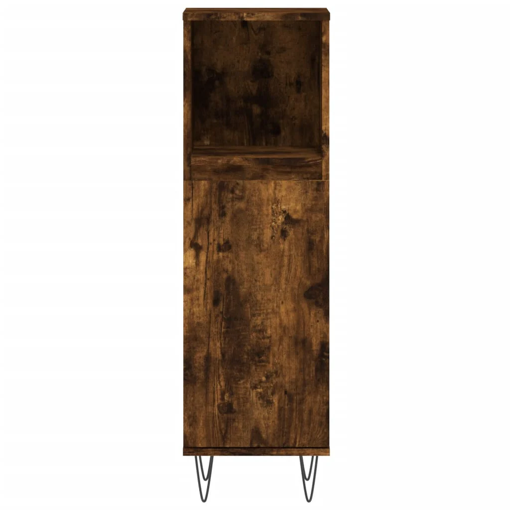 badeværelsesskab 30x30x100 cm konstrueret træ røget egetræ - Image 5