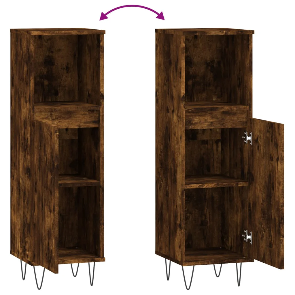 badeværelsesskab 30x30x100 cm konstrueret træ røget egetræ - Image 8