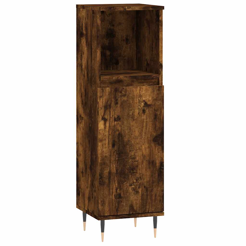badeværelsesskab 30x30x100 cm konstrueret træ røget egetræ - Image 2