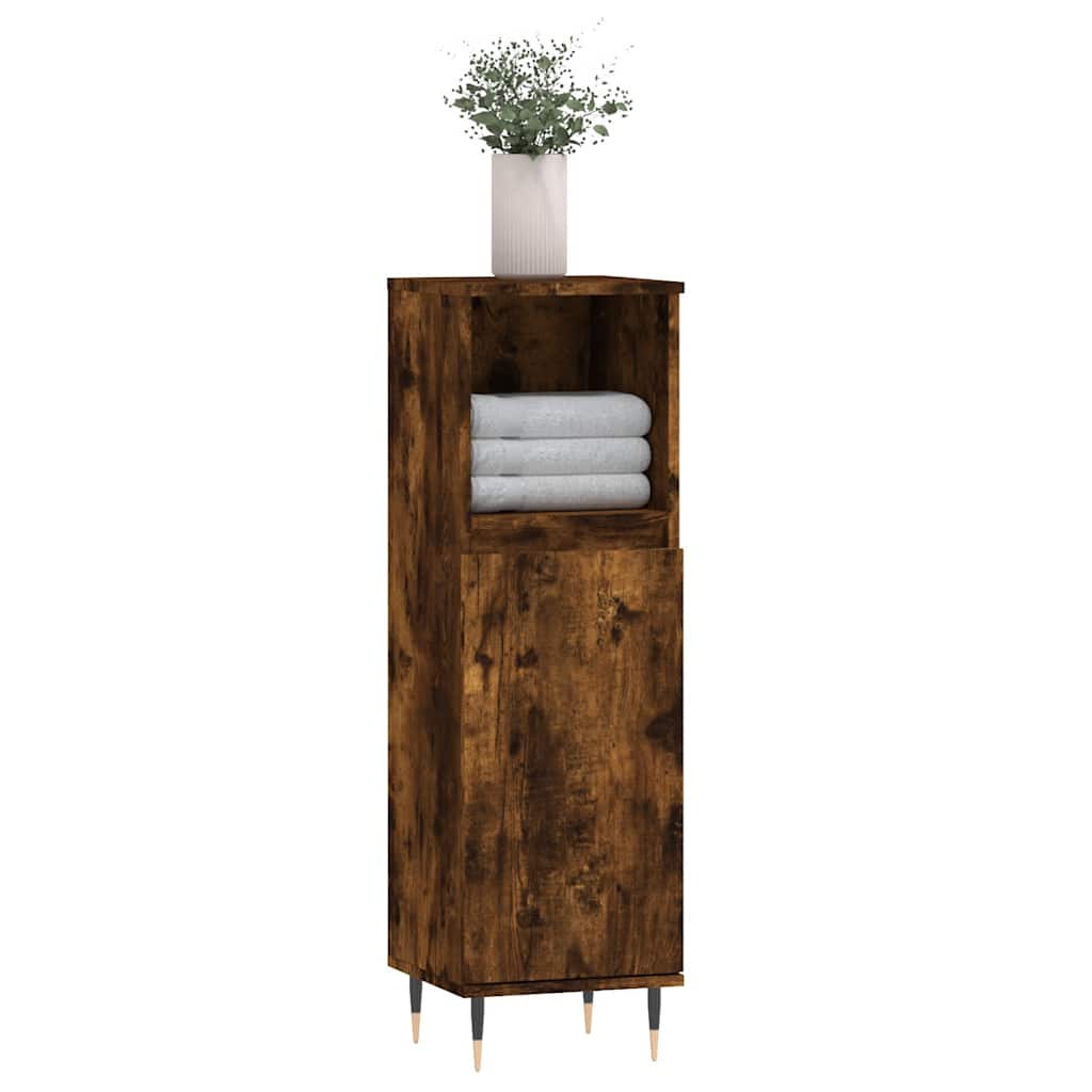 badeværelsesskab 30x30x100 cm konstrueret træ røget egetræ - Image 3