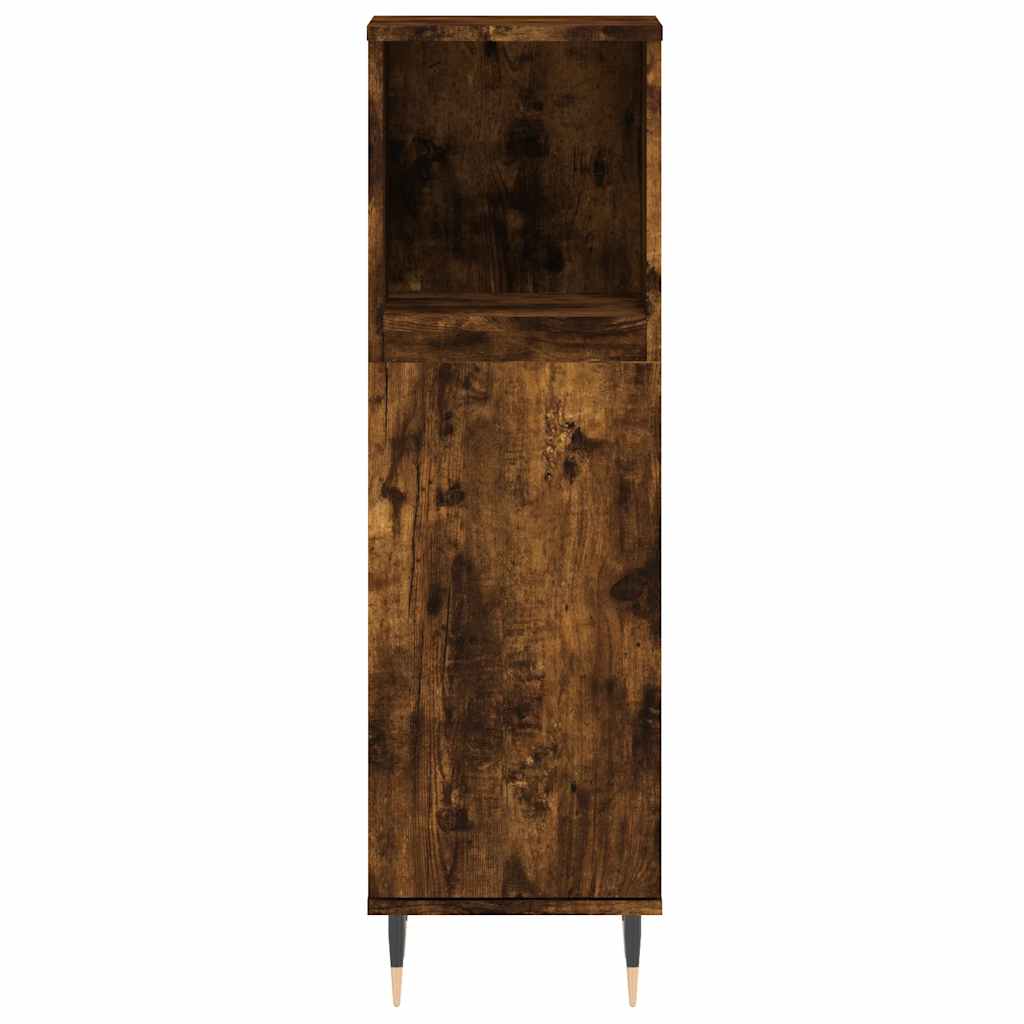 badeværelsesskab 30x30x100 cm konstrueret træ røget egetræ - Image 5