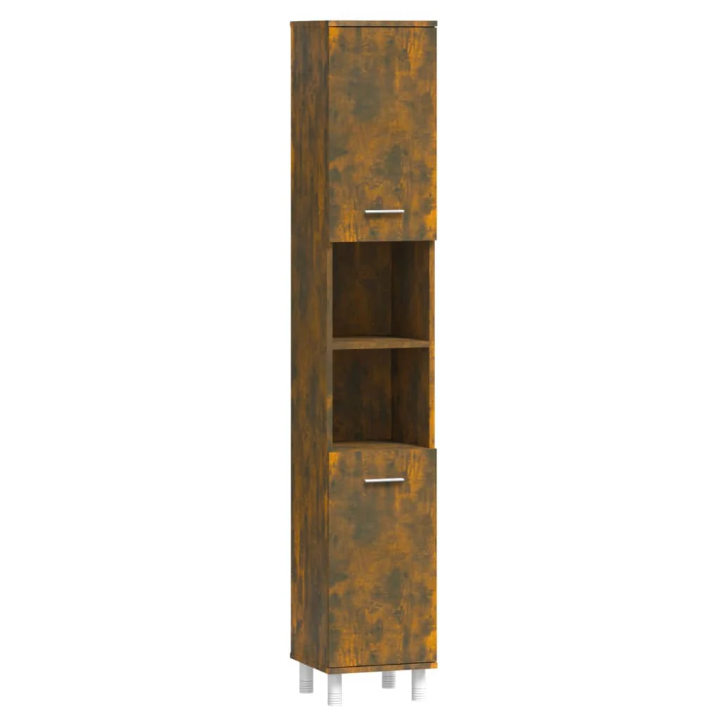 badeværelsesskab 30x30x179 cm konstrueret træ røget egetræ - Image 2
