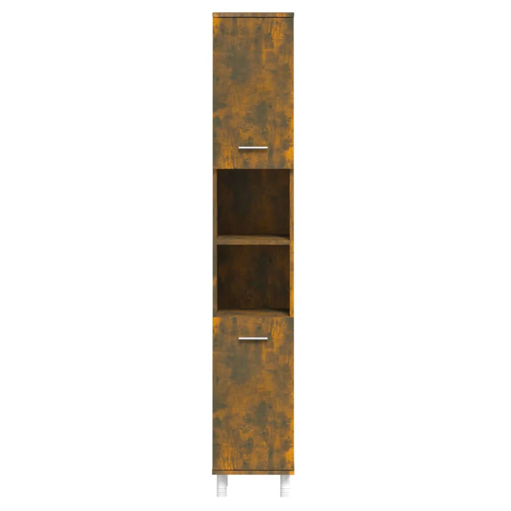 badeværelsesskab 30x30x179 cm konstrueret træ røget egetræ - Image 6