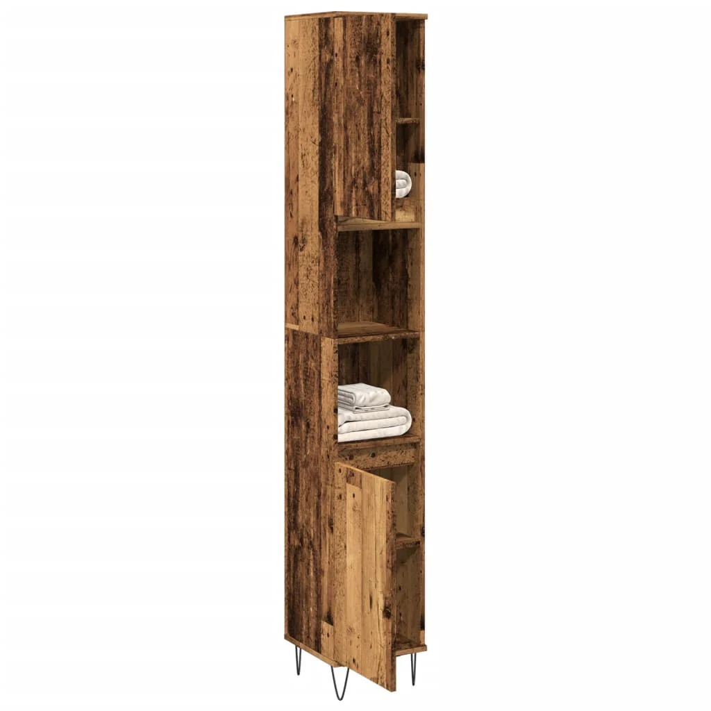 badeværelsesskab 30x30x190 cm konstrueret træ gammelt trælook