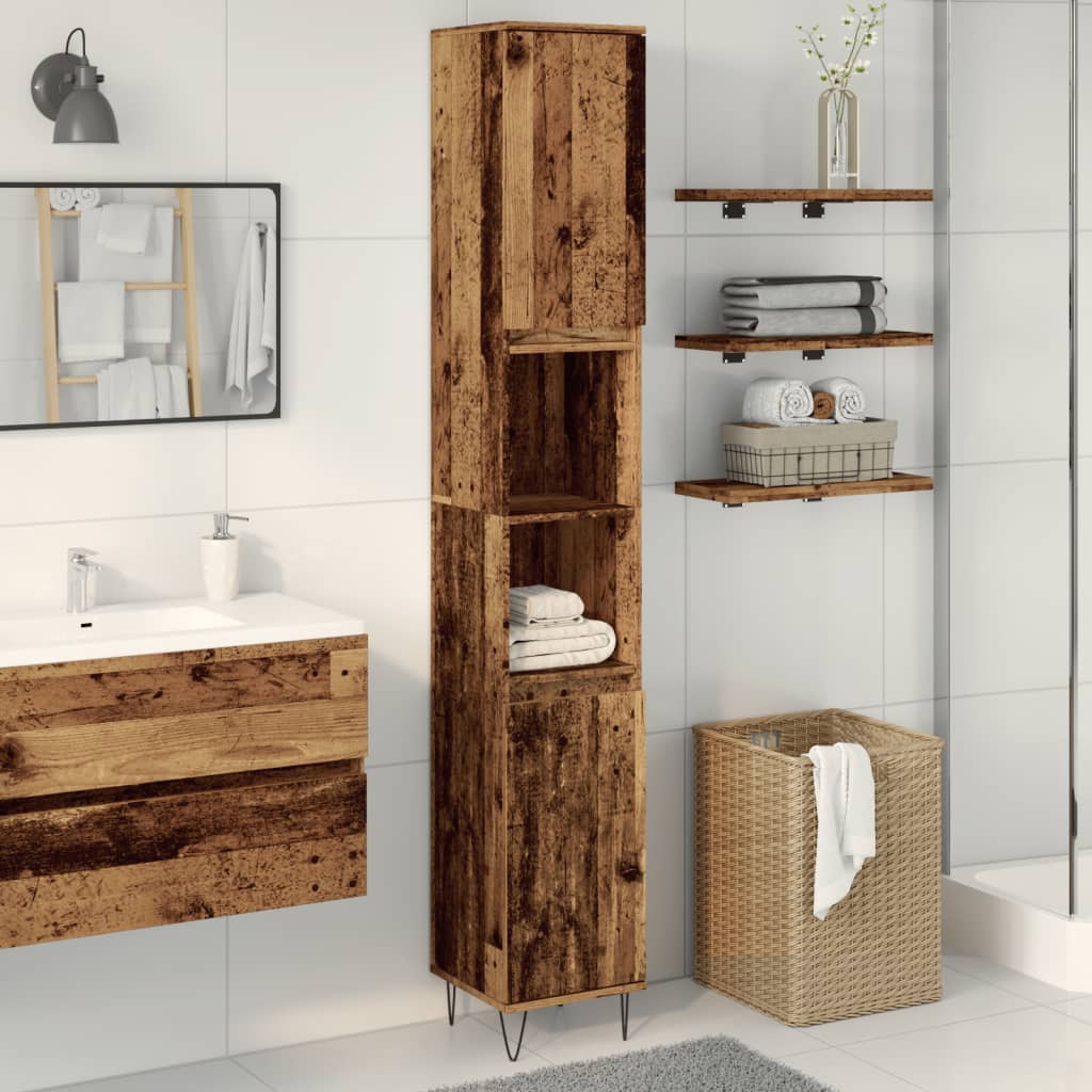 badeværelsesskab 30x30x190 cm konstrueret træ gammelt trælook - Image 3