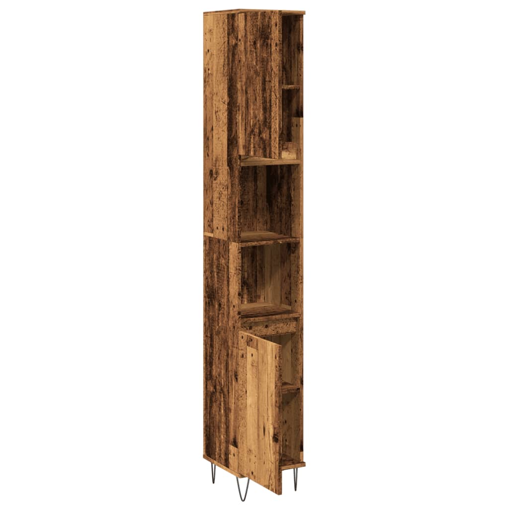 badeværelsesskab 30x30x190 cm konstrueret træ gammelt trælook - Image 7