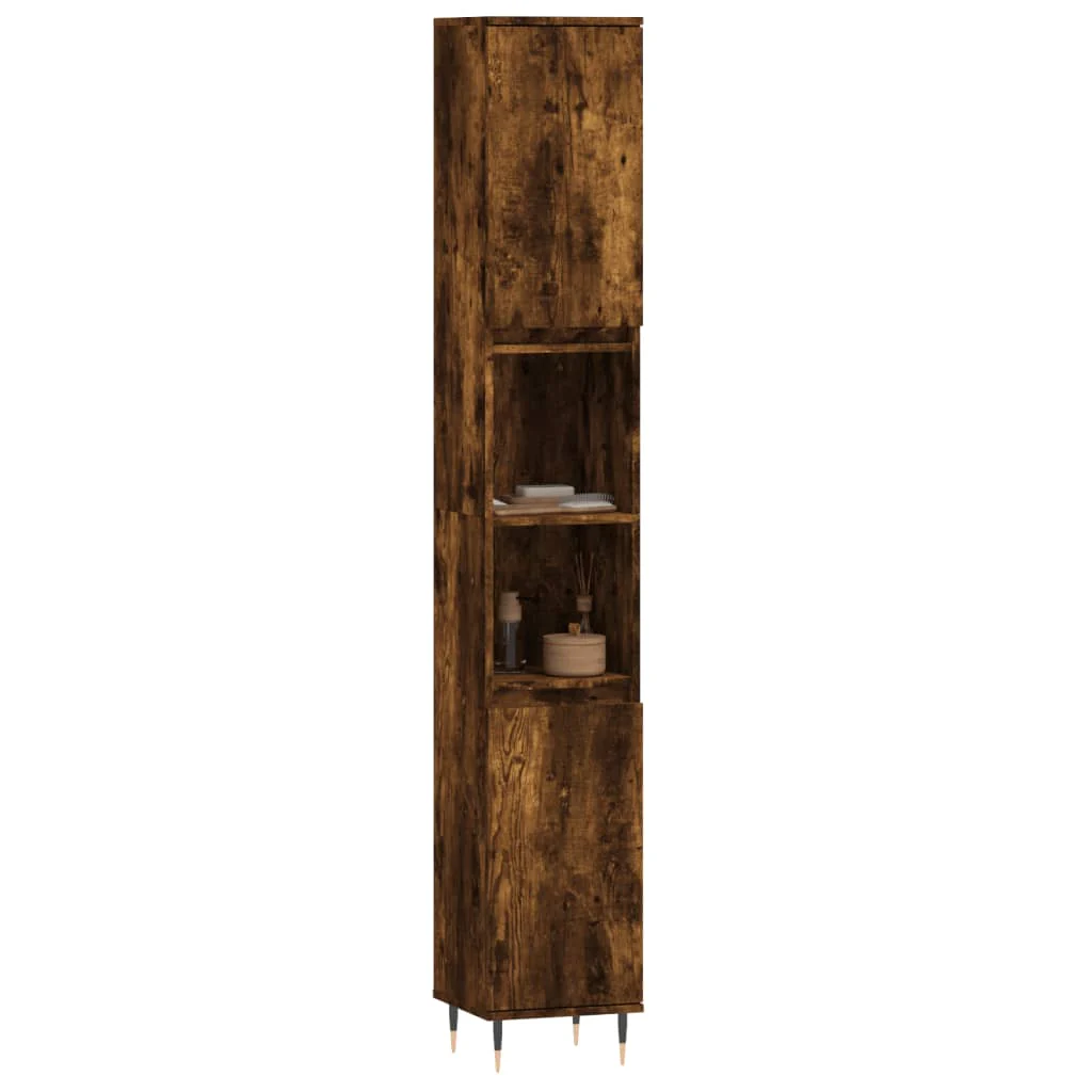 badeværelsesskab 30x30x190 cm konstrueret træ røget egetræ - Image 3
