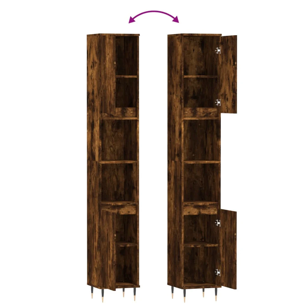 badeværelsesskab 30x30x190 cm konstrueret træ røget egetræ - Image 8