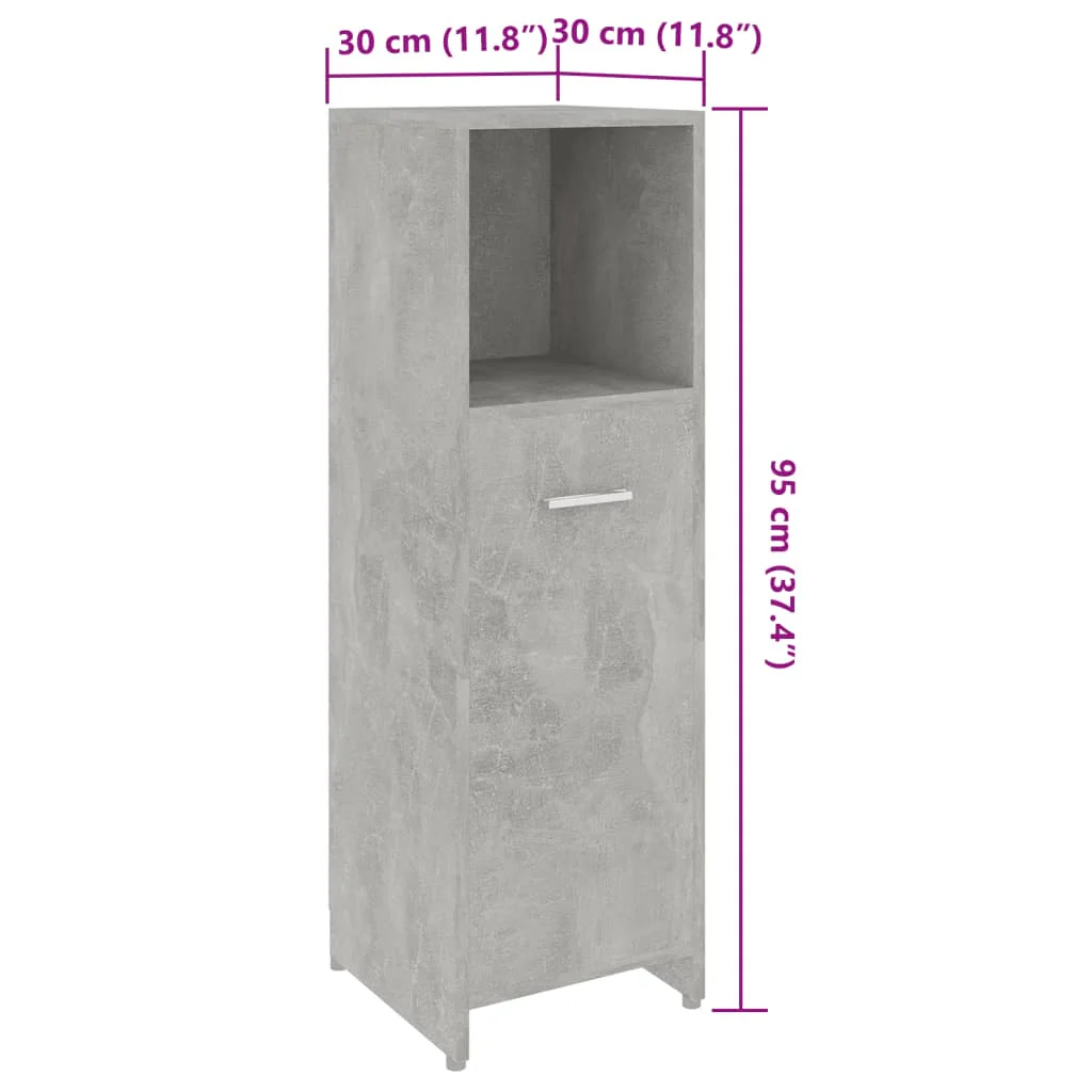 badeværelsesskab 30x30x95 cm konstrueret træ betongrå - Image 8