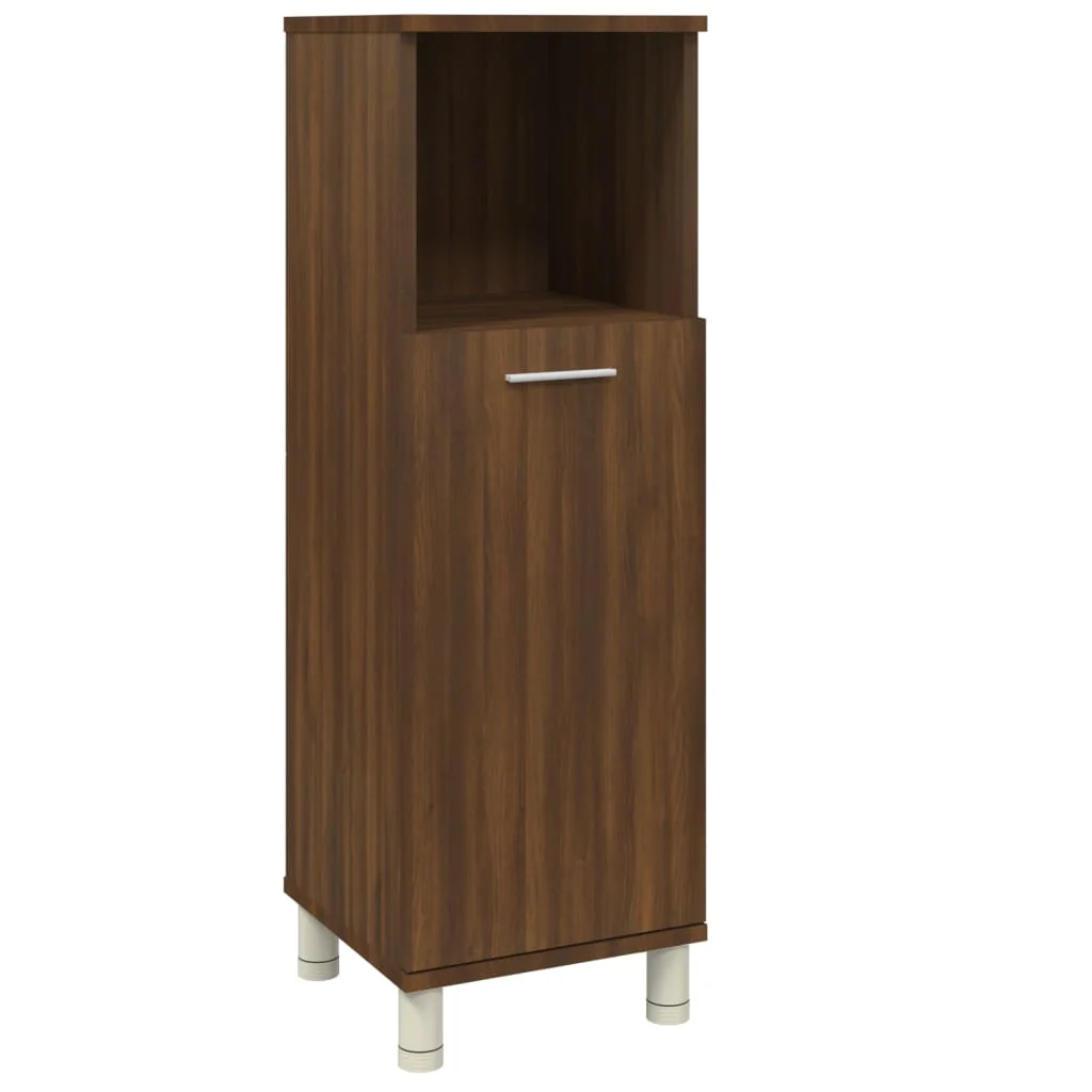 badeværelsesskab 30x30x95 cm konstrueret træ brunt egetræ - Image 2