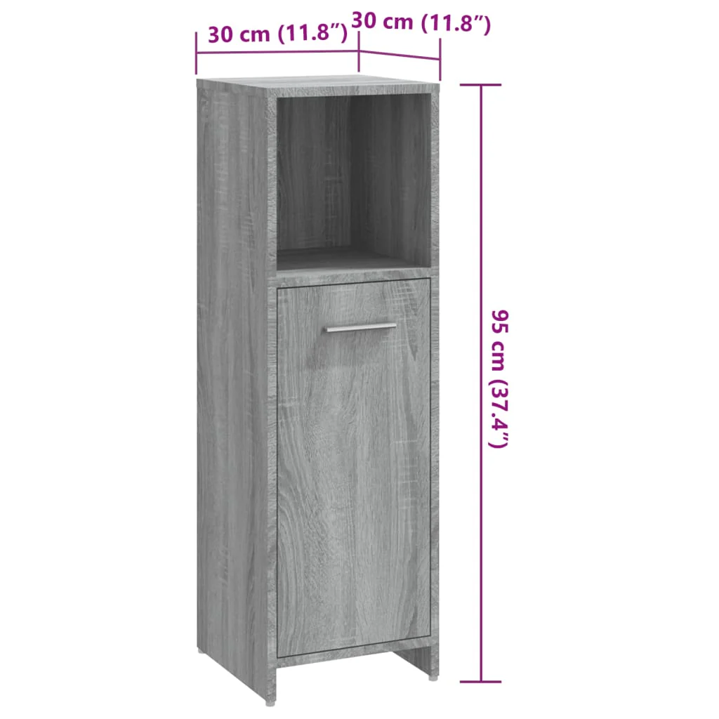 badeværelsesskab 30x30x95 cm konstrueret træ grå sonoma-eg - Image 9