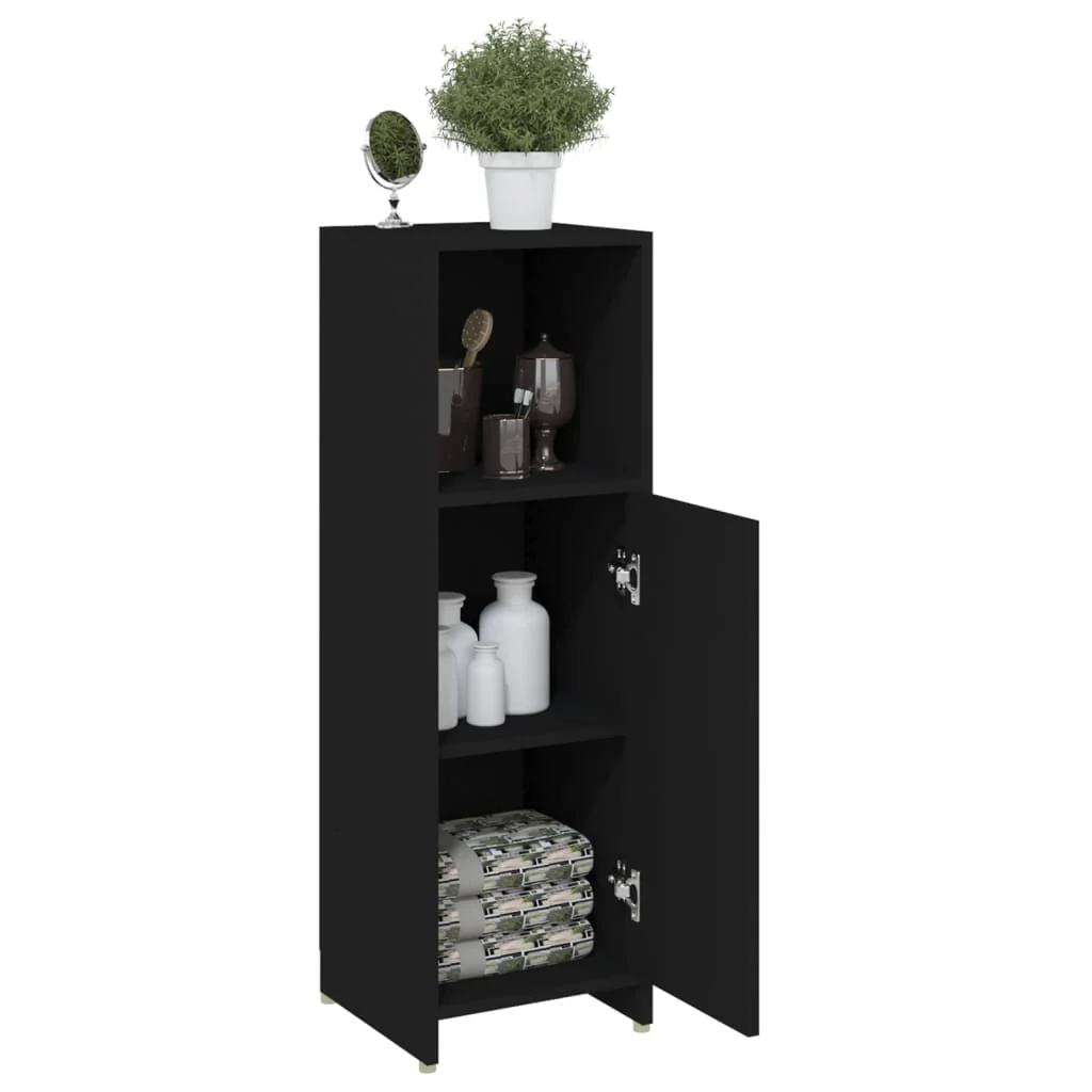 badeværelsesskab 30x30x95 cm konstrueret træ sort - Image 4