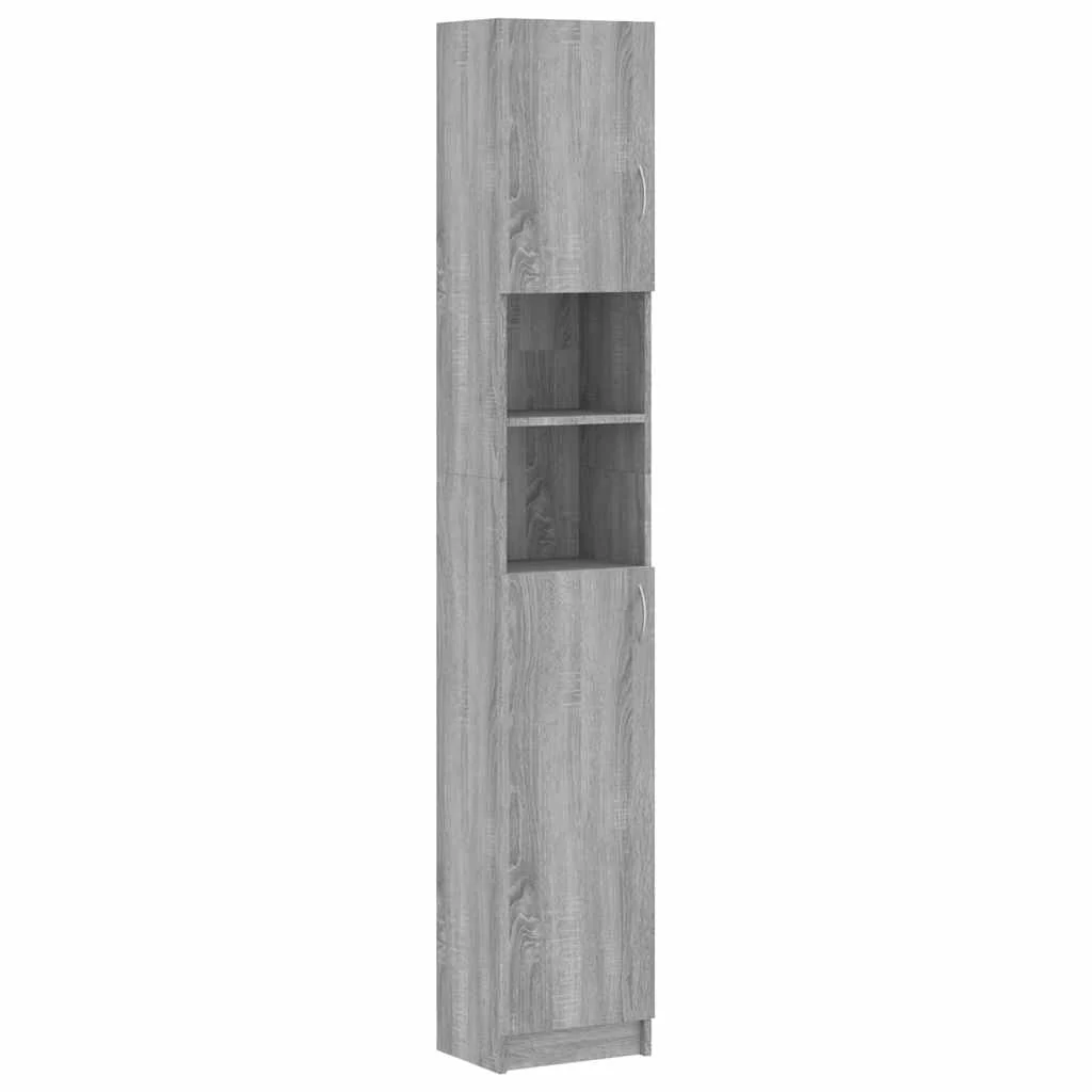 badeværelsesskab 32x25,5x190 cm konstrueret træ grå sonoma-eg - Image 2