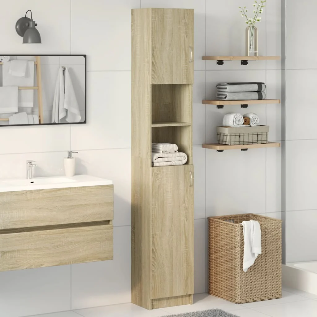 badeværelsesskab 32x25,5x190 cm konstrueret træ sonoma-eg