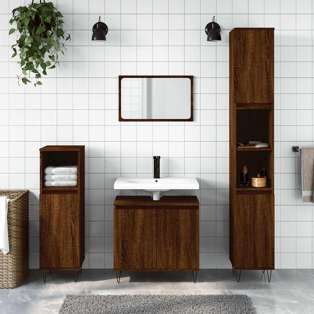 badeværelsesskab 58x33x60 cm konstrueret træ brun egetræsfarve