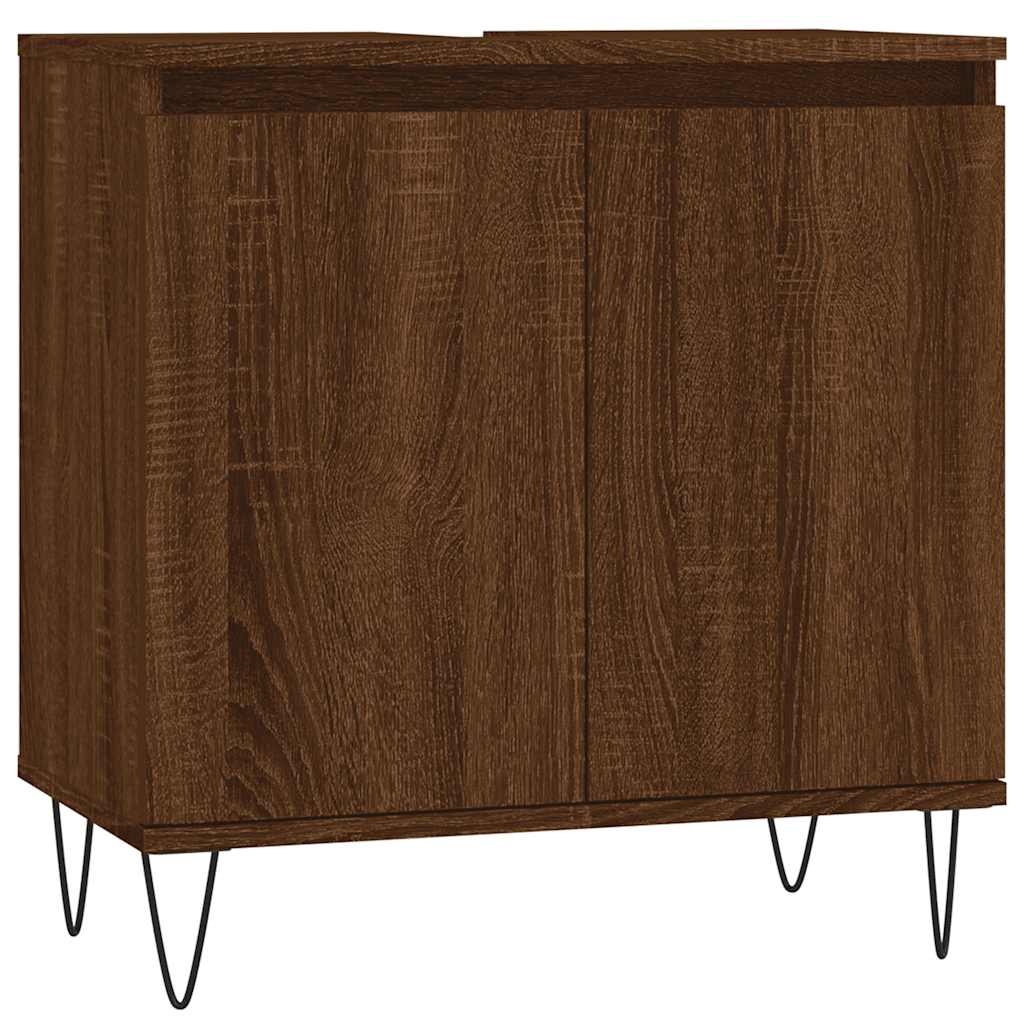 badeværelsesskab 58x33x60 cm konstrueret træ brun egetræsfarve - Image 2