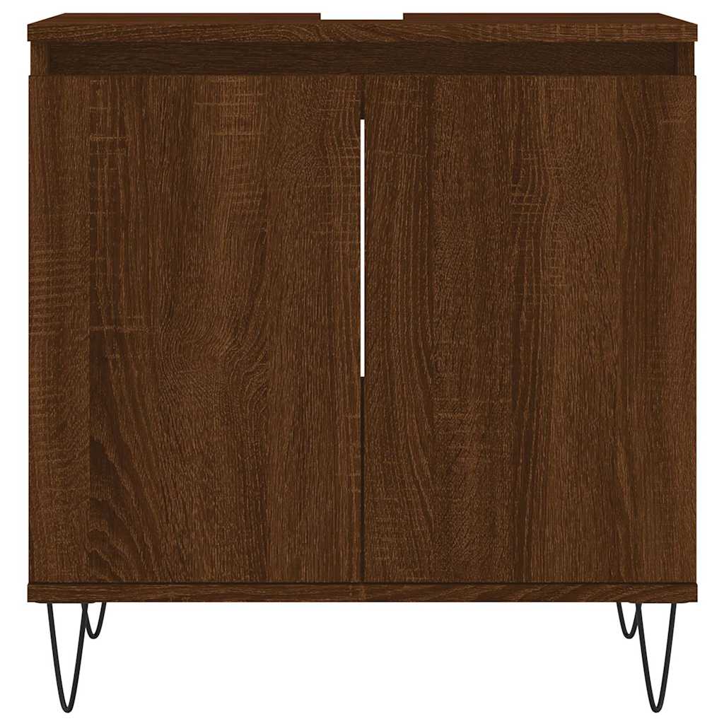 badeværelsesskab 58x33x60 cm konstrueret træ brun egetræsfarve - Image 4