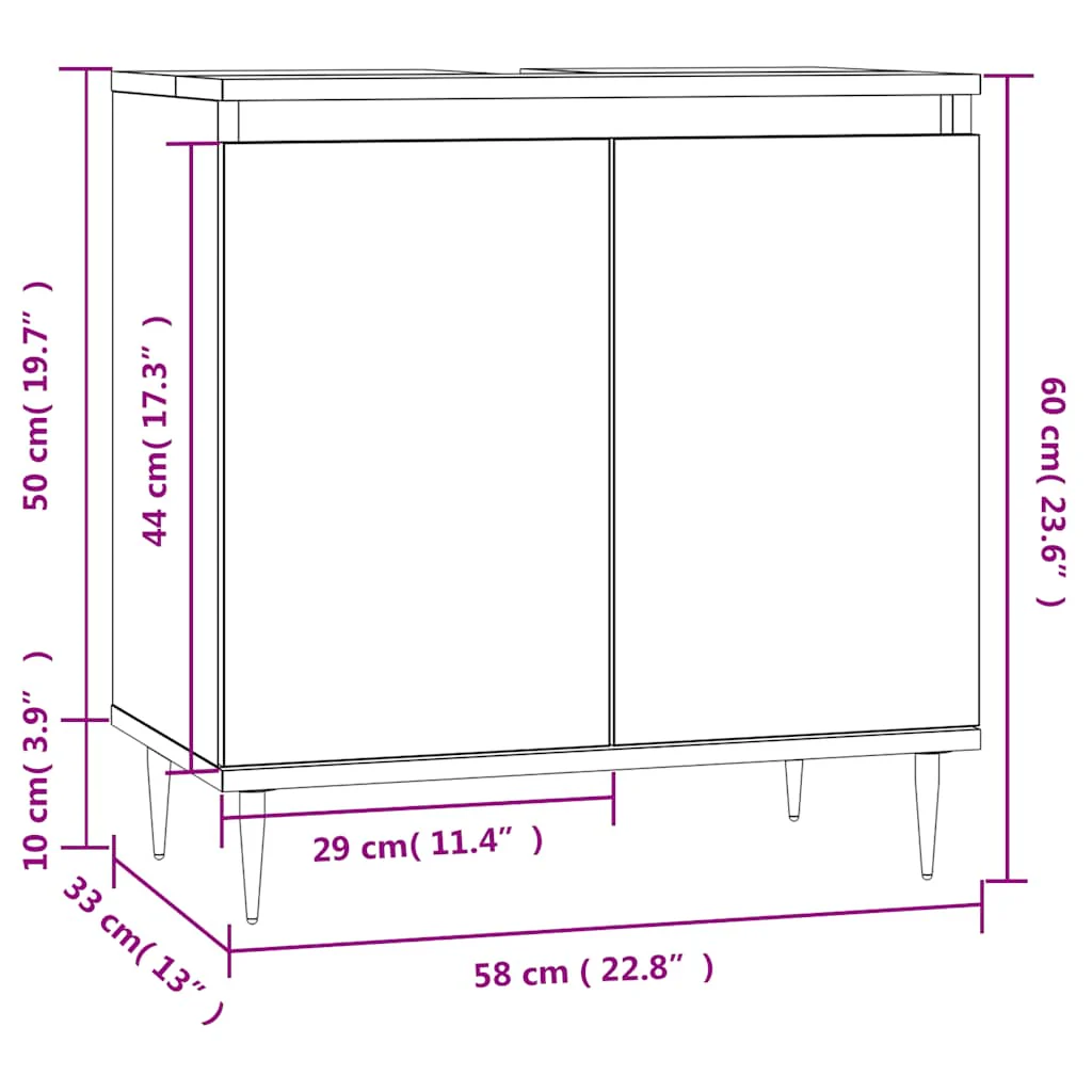 badeværelsesskab 58x33x60 cm konstrueret træ grå sonoma-eg - Image 10