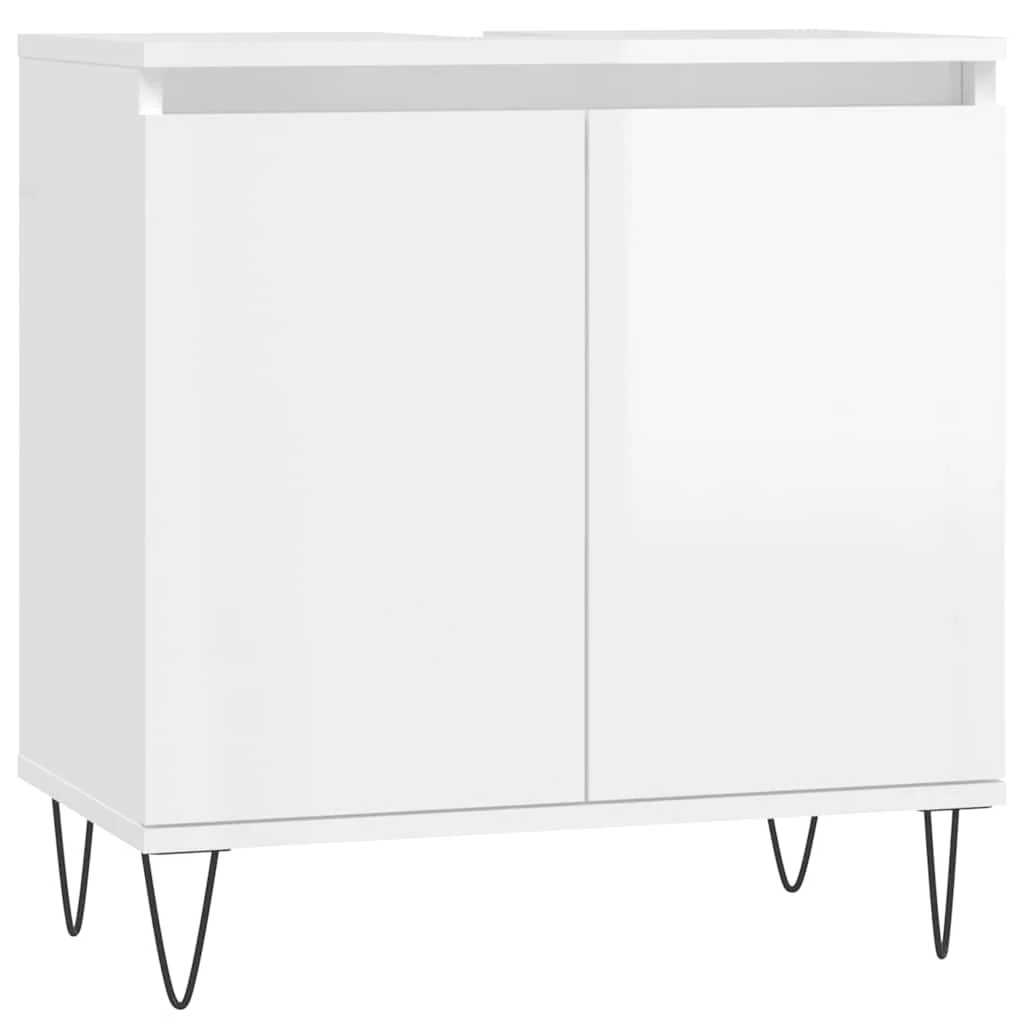 badeværelsesskab 58x33x60 cm konstrueret træ hvid højglans - Image 2