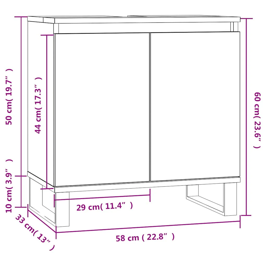 badeværelsesskab 58x33x60 cm konstrueret træ hvid højglans - Image 10