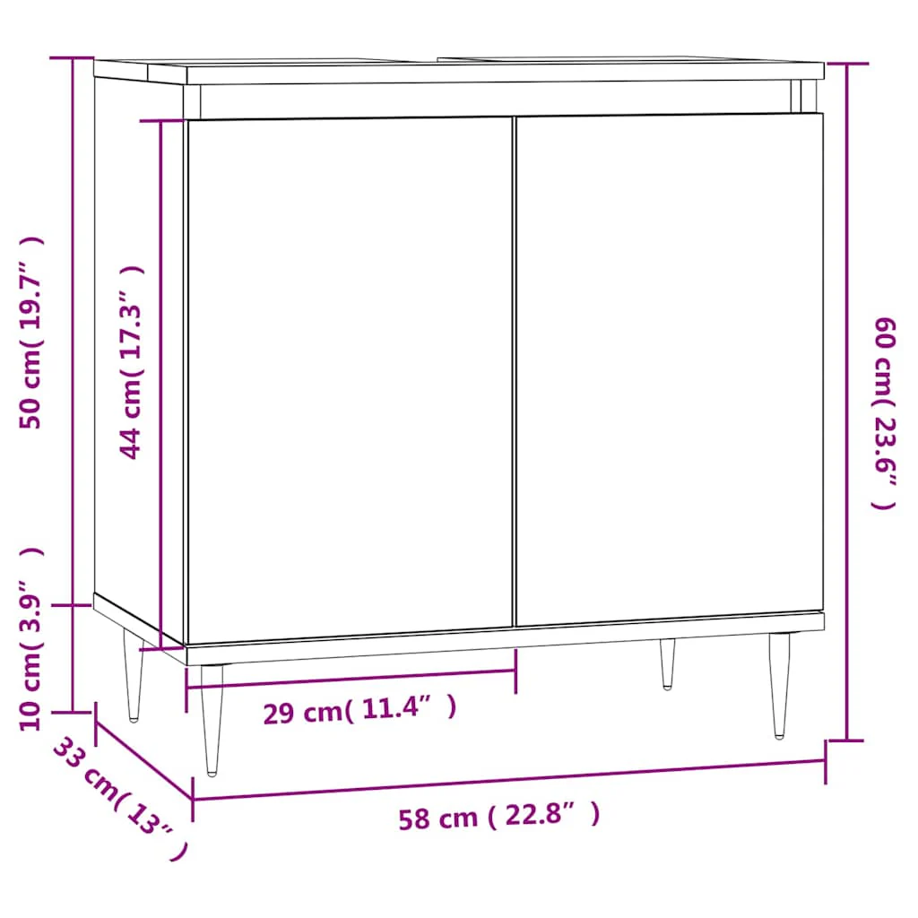badeværelsesskab 58x33x60 cm konstrueret træ hvid højglans - Image 10