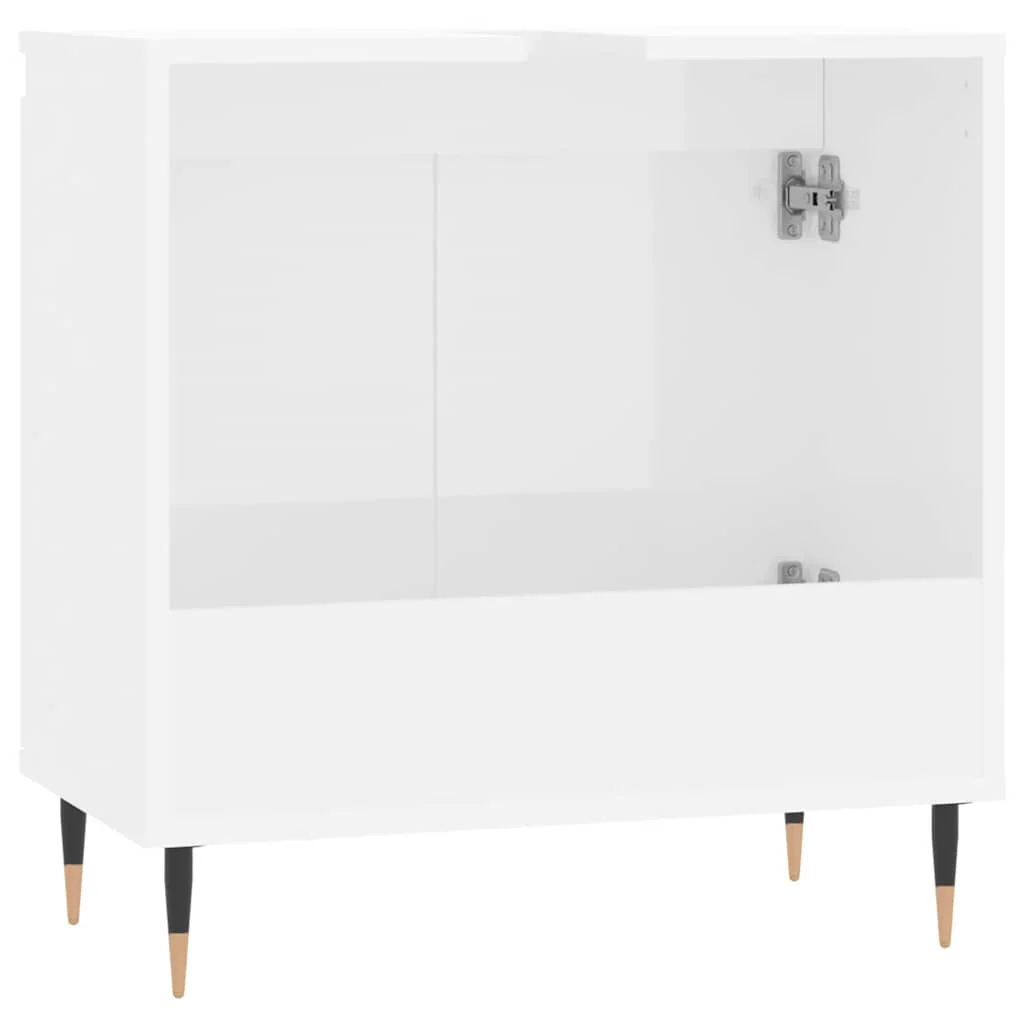 badeværelsesskab 58x33x60 cm konstrueret træ hvid højglans - Image 7