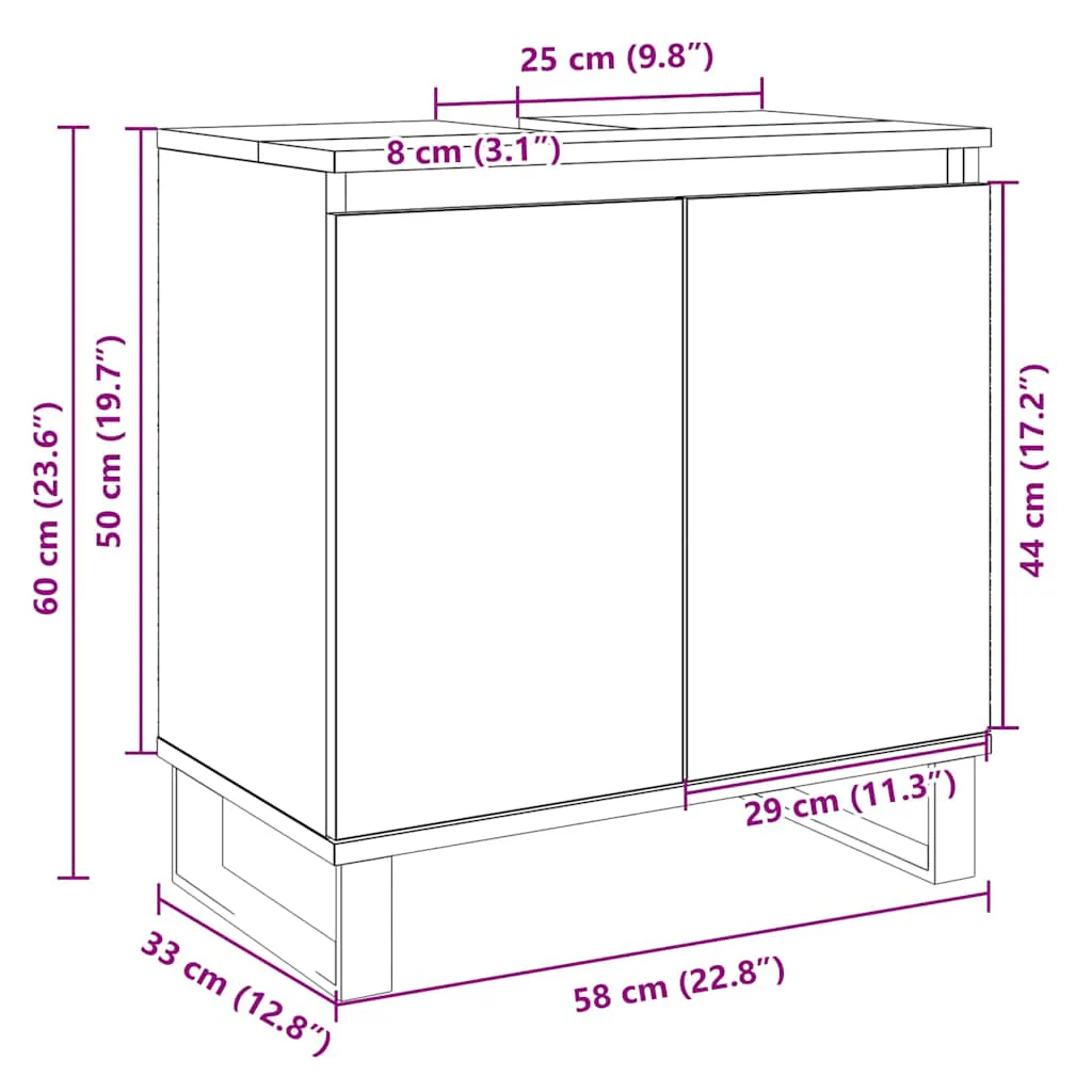 badeværelsesskab 58x33x60 cm konstrueret træ sonoma-eg - Image 9