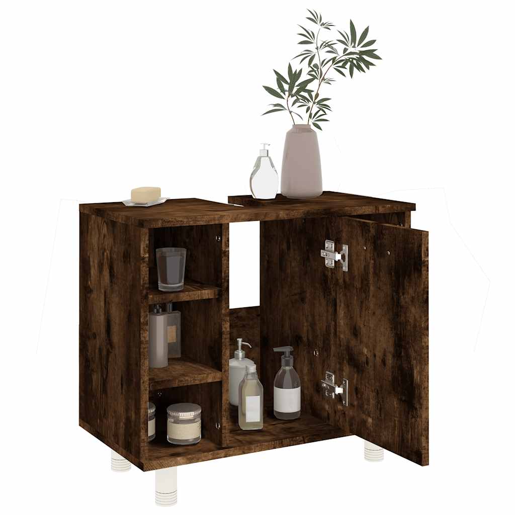 badeværelsesskab 60x32x53,5 cm konstrueret træ røget egetræ - Image 4