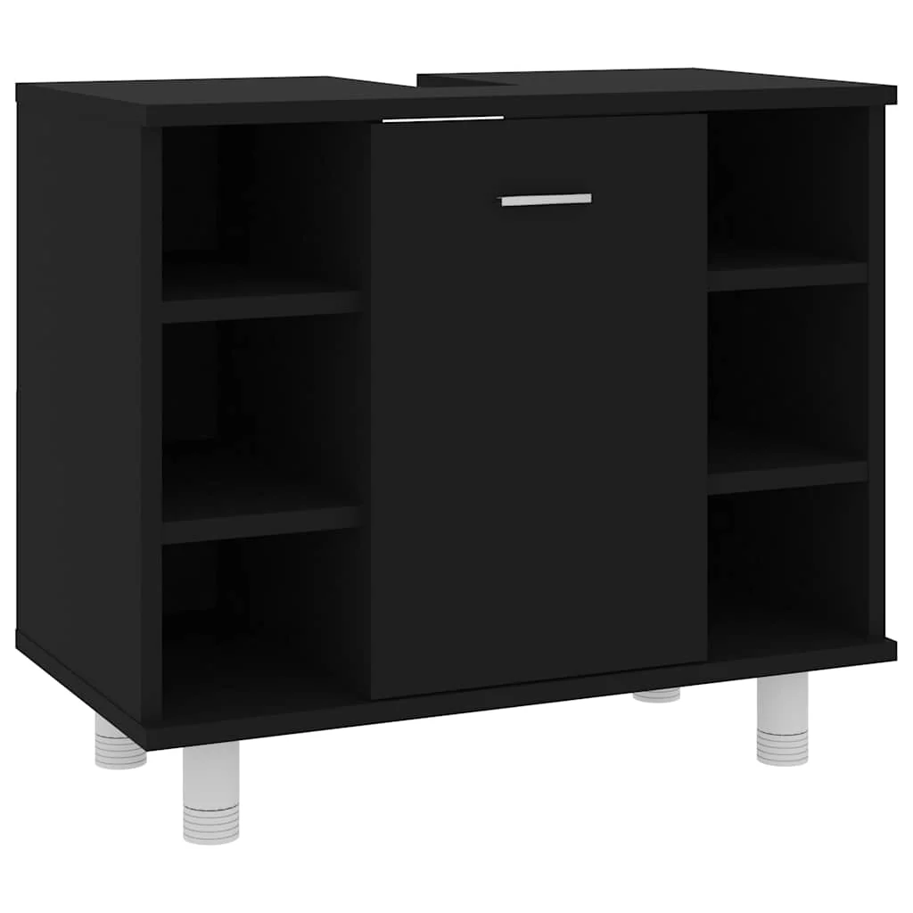 badeværelsesskab 60x32x53,5 cm konstrueret træ sort - Image 2