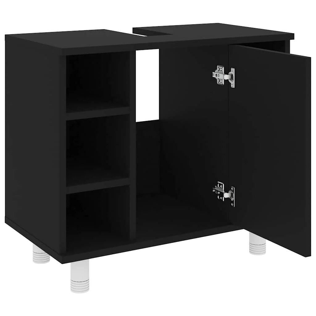 badeværelsesskab 60x32x53,5 cm konstrueret træ sort - Image 5