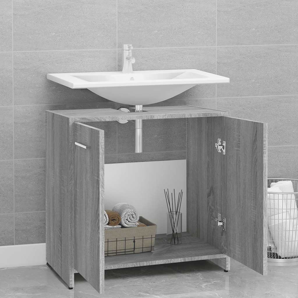 badeværelsesskab 60x33x60 cm konstrueret træ grå sonoma-eg - Image 3