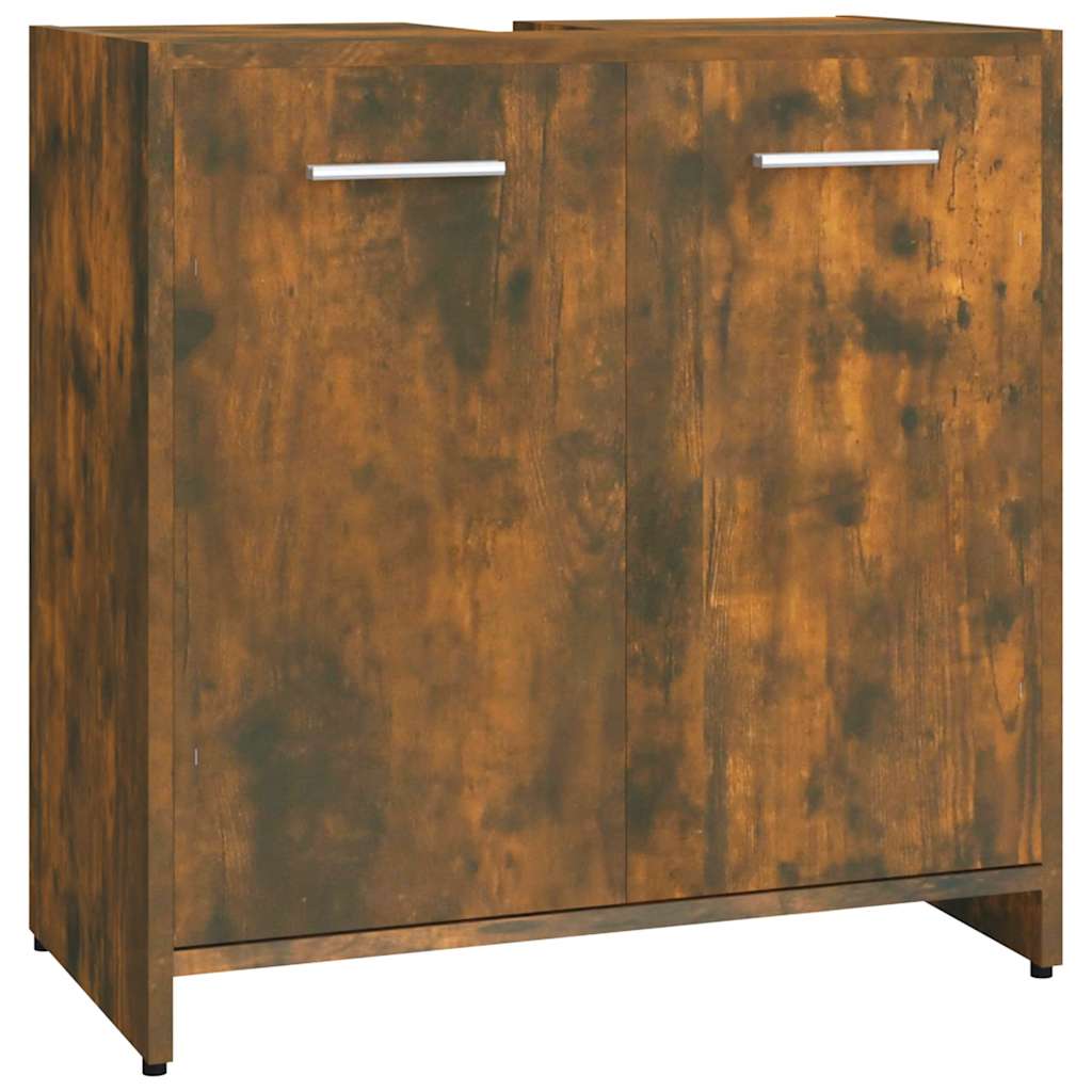 badeværelsesskab 60x33x60 cm konstrueret træ røget egetræ - Image 2