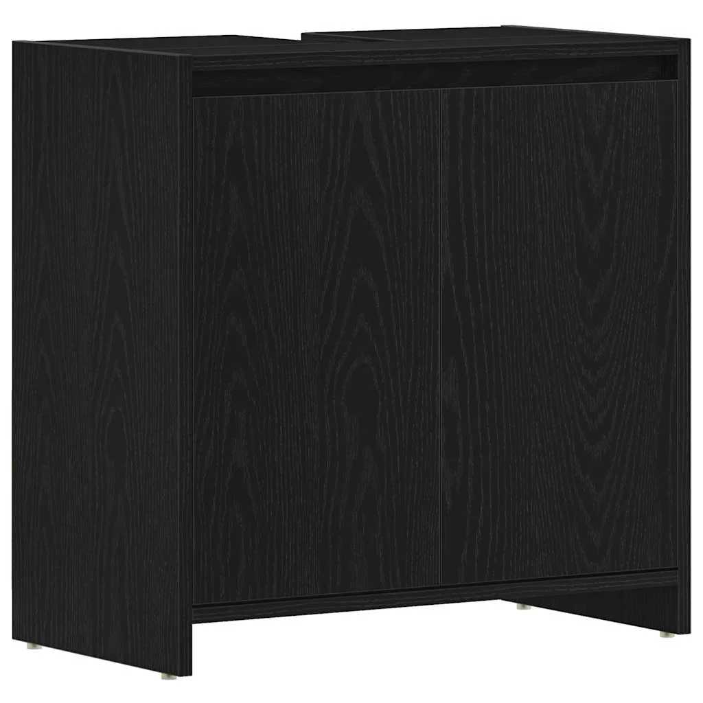 badeværelsesskab 60x33x60 cm konstrueret træ sort egetræ - Image 2