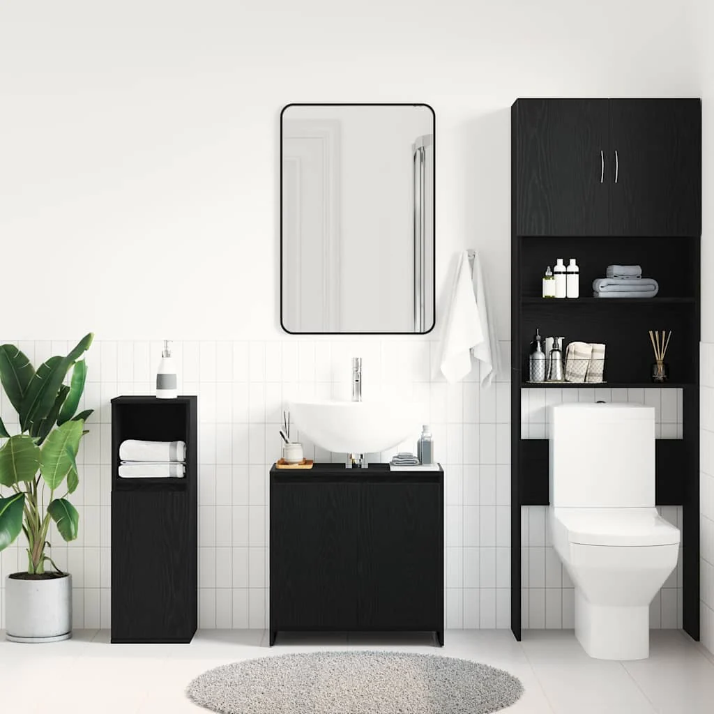 badeværelsesskab 60x33x60 cm konstrueret træ sort egetræ - Image 3
