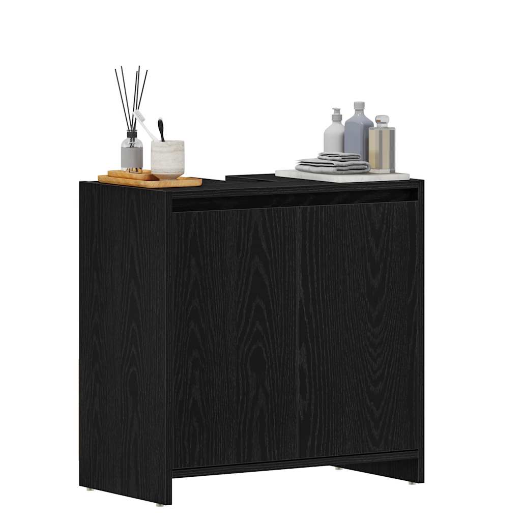 badeværelsesskab 60x33x60 cm konstrueret træ sort egetræ - Image 4