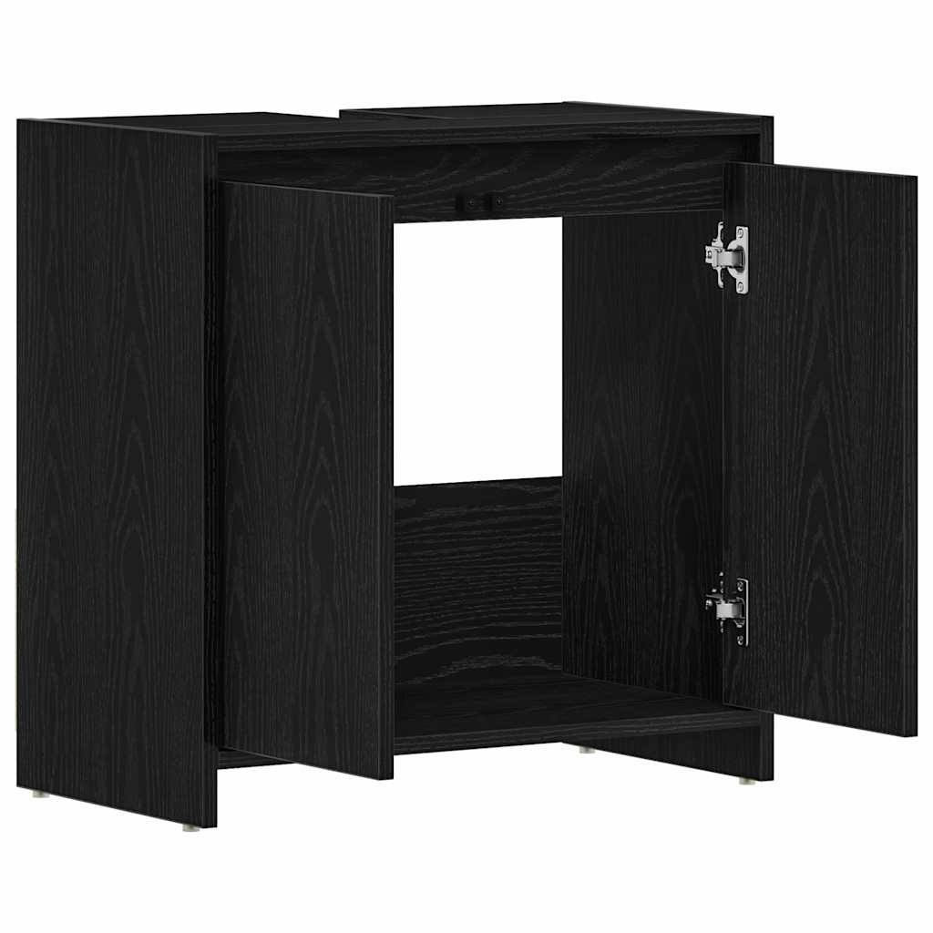 badeværelsesskab 60x33x60 cm konstrueret træ sort egetræ - Image 5